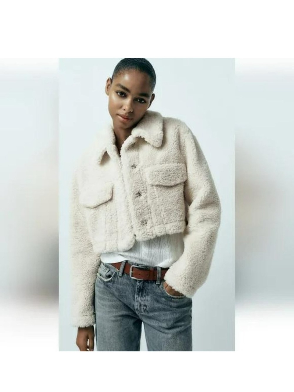 Zara faux shearling cropped jacket new